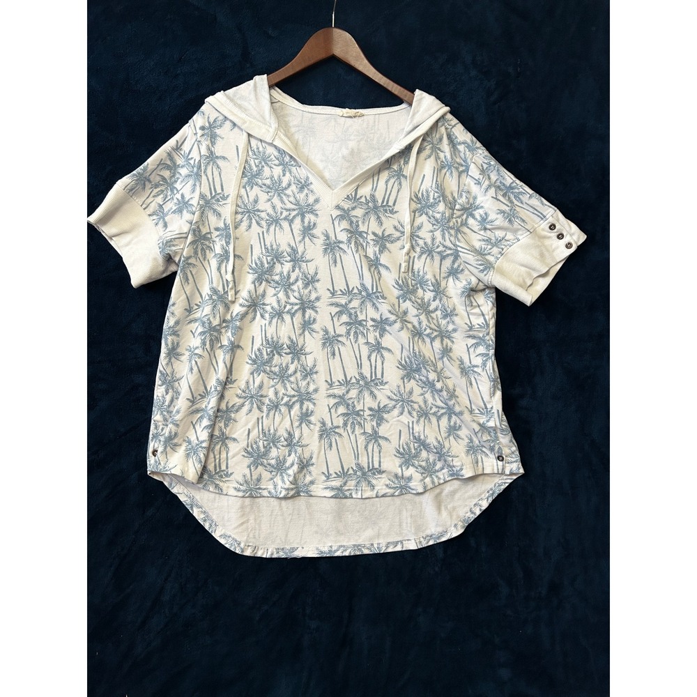 Anthropologie Jane + Delancey Hooded Pullover Top Size 1X Palm Tree Print Sporty